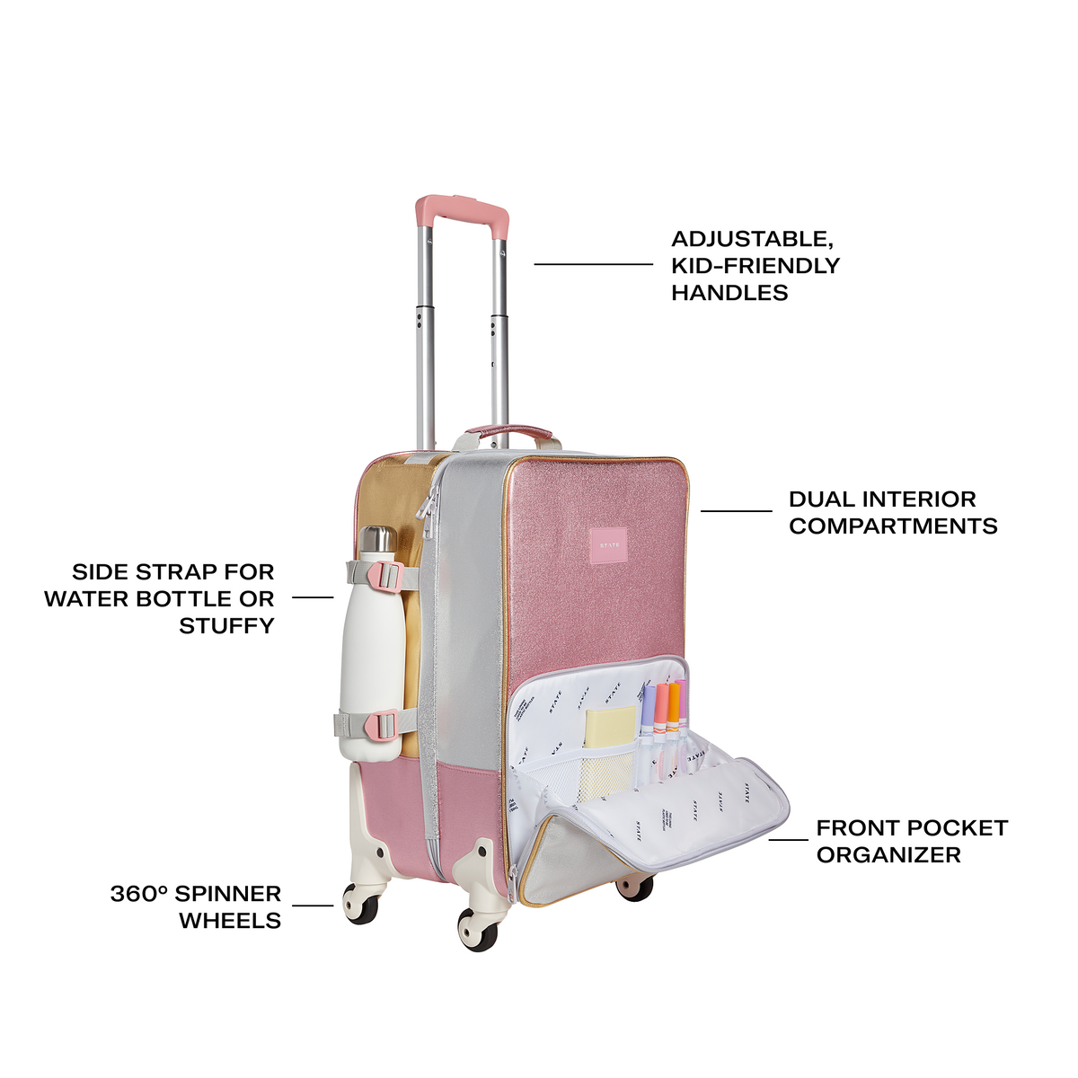 STATE Bags Logan Carry-On Pink/Silver Features View Click to Zoom