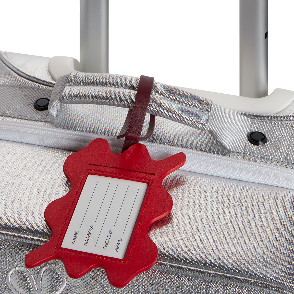 STATE Bags Squiggly Luggage Tag Red on Silver Suitcase Click to Zoom
