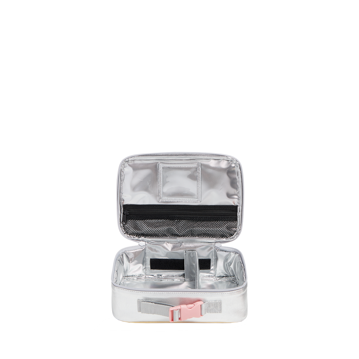 state bags rodgers lunch box metallic pink/silver interior front view click to zoom