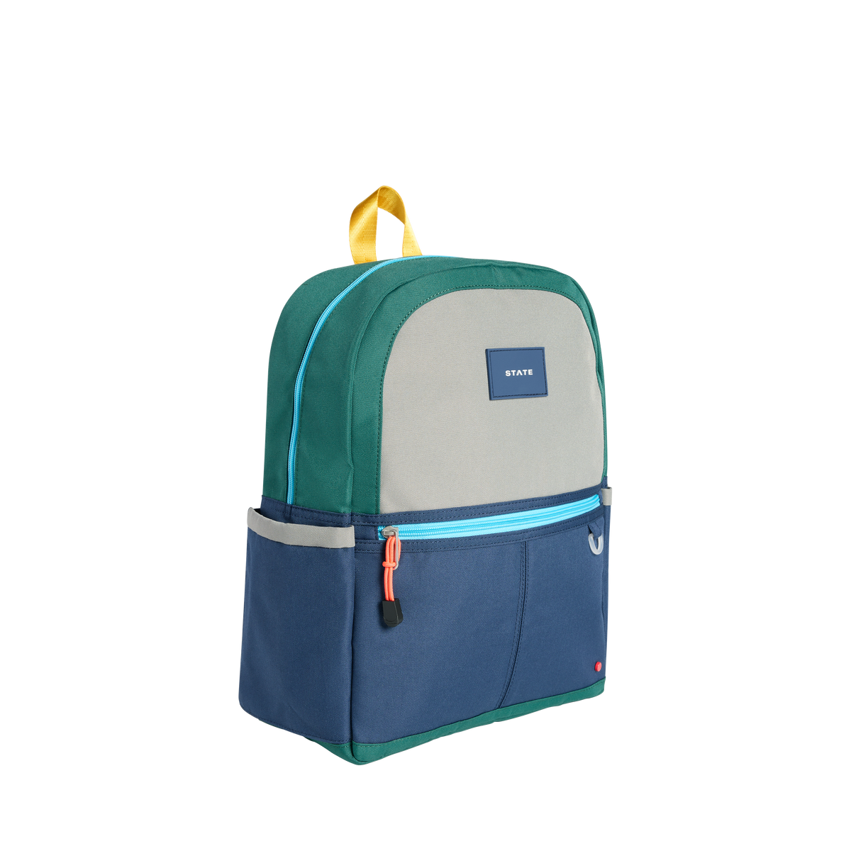 state bags kane kids travel backpack polyester canvas green/navy side view click to zoom