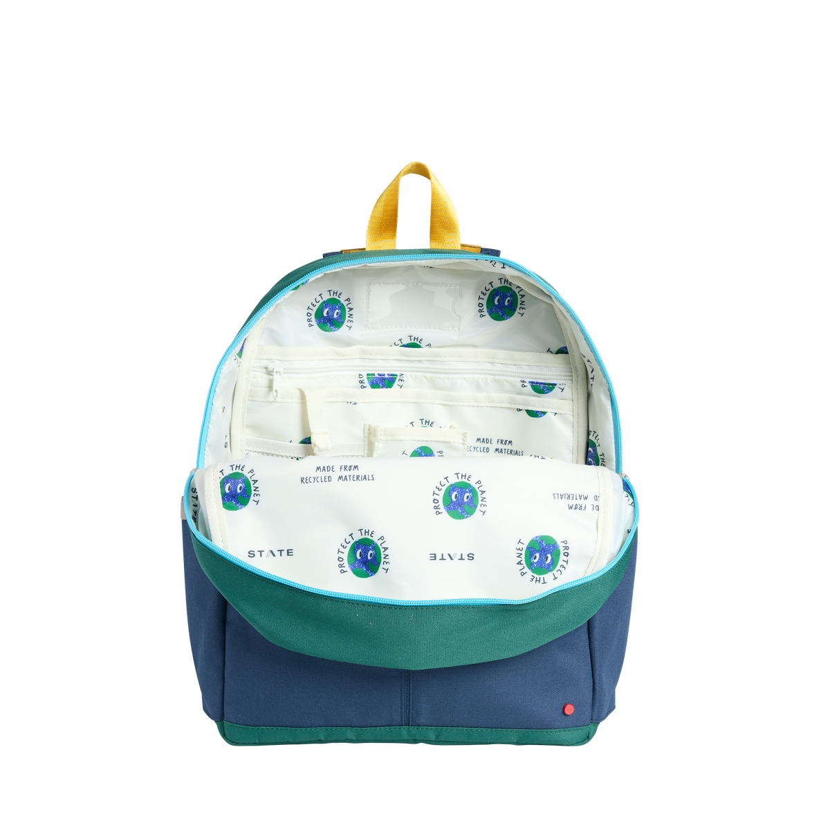 STATE Bags Kane Backpack Green/Navy Interior View Click to Zoom