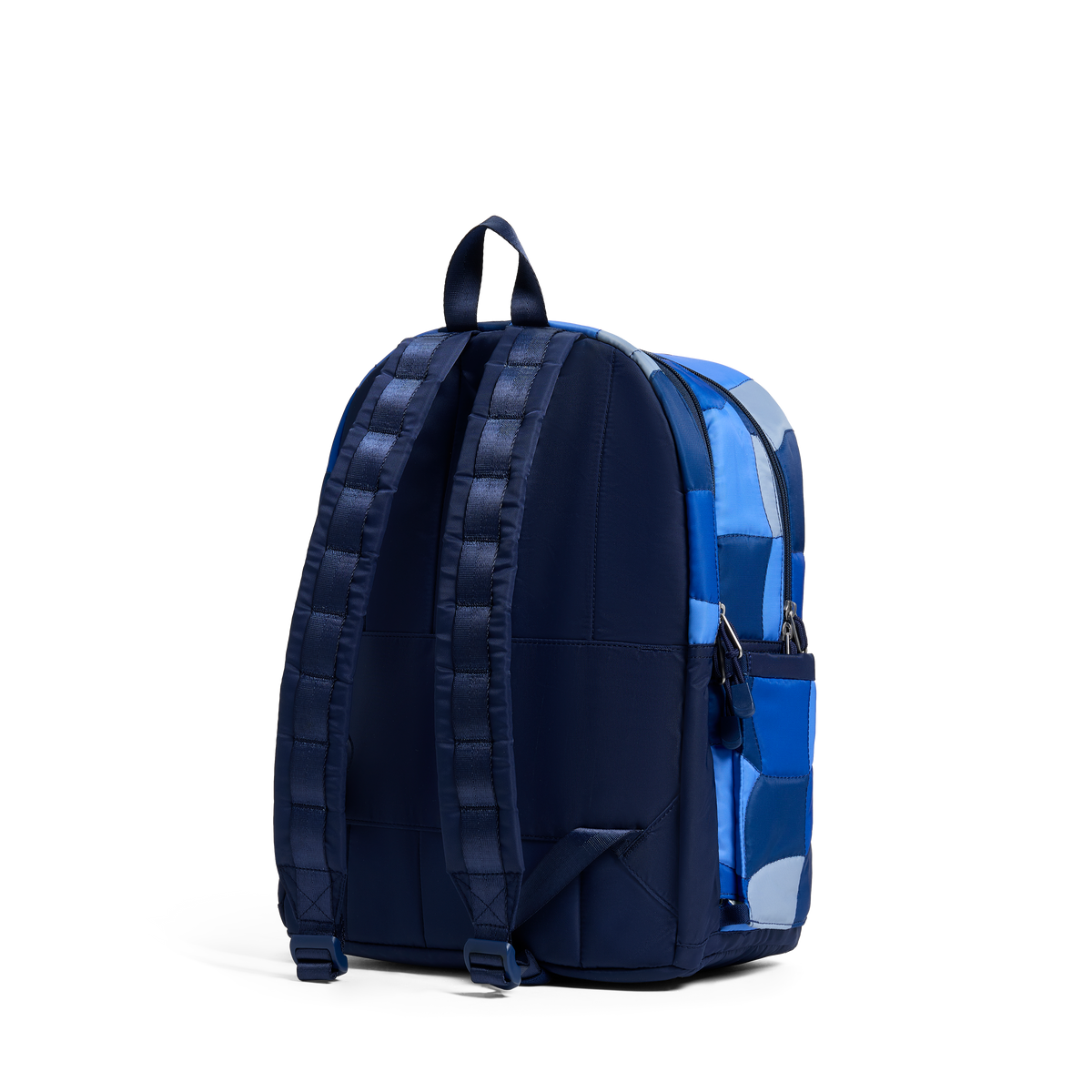 STATE Bags Kane Double Pocket Backpack Blue Puffer Check Back View Click to Zoom