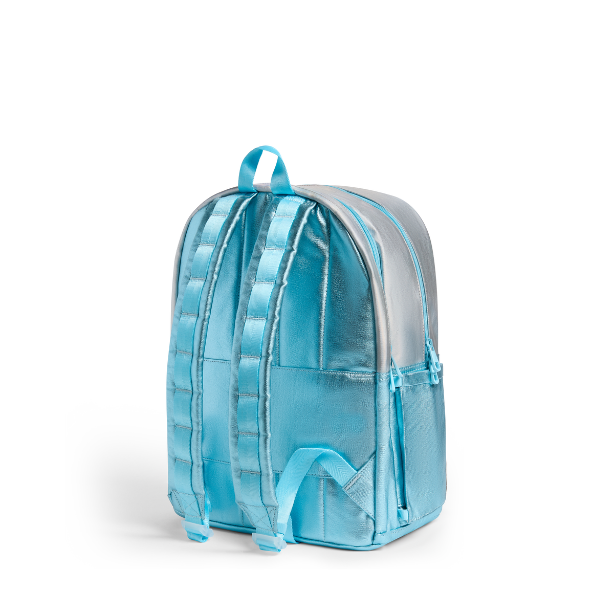 STATE Bags Kane Double Pocket Backpack Metallic Blue Iridescent Back View Click to Zoom