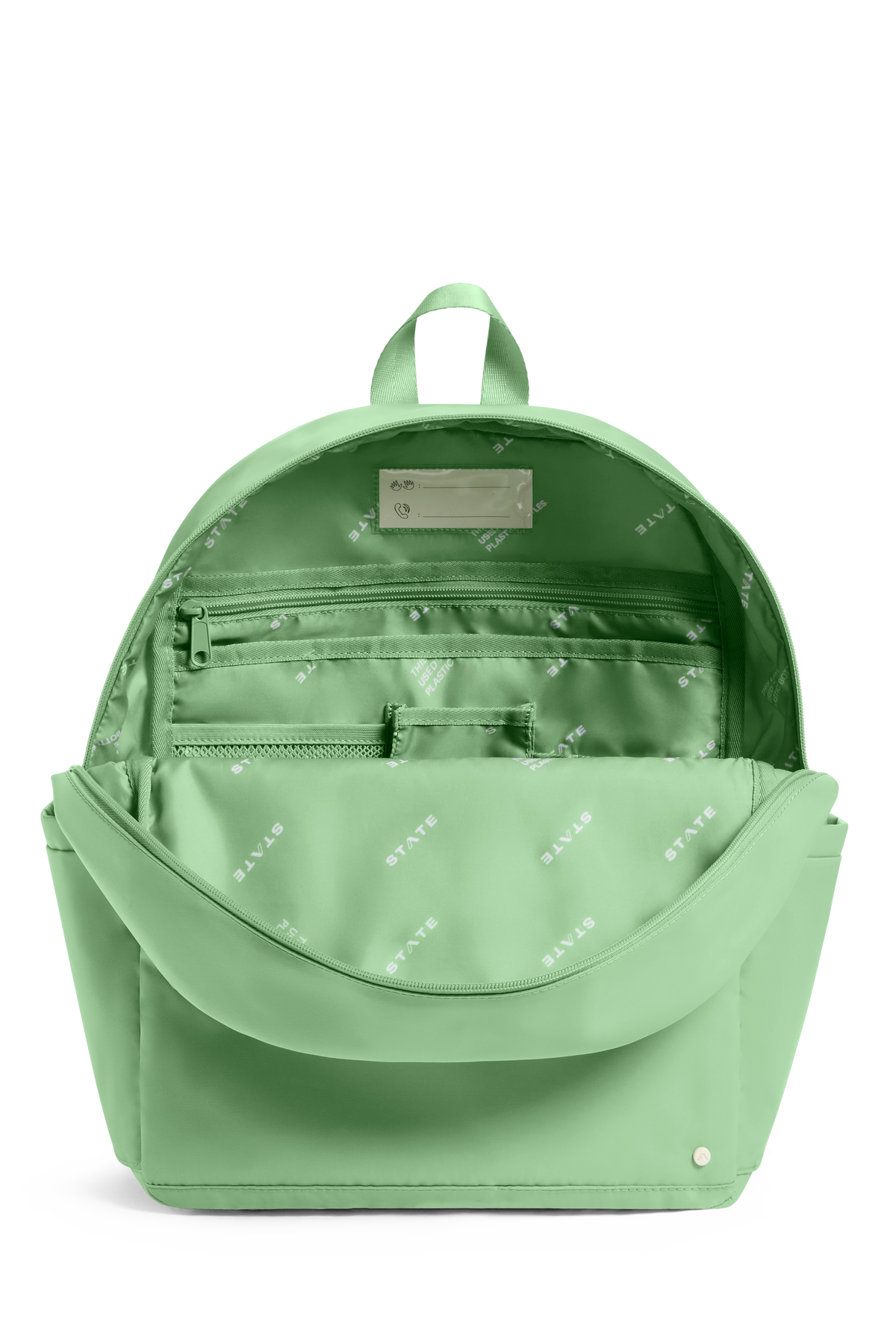STATE Bags Kane Backpack Green Front Interior View Click to Zoom