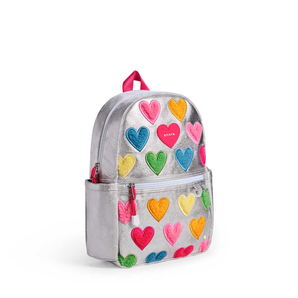 STATE Bags Kane Mini Backpack Happy Fuzzy Hearts Side View Click to Zoom