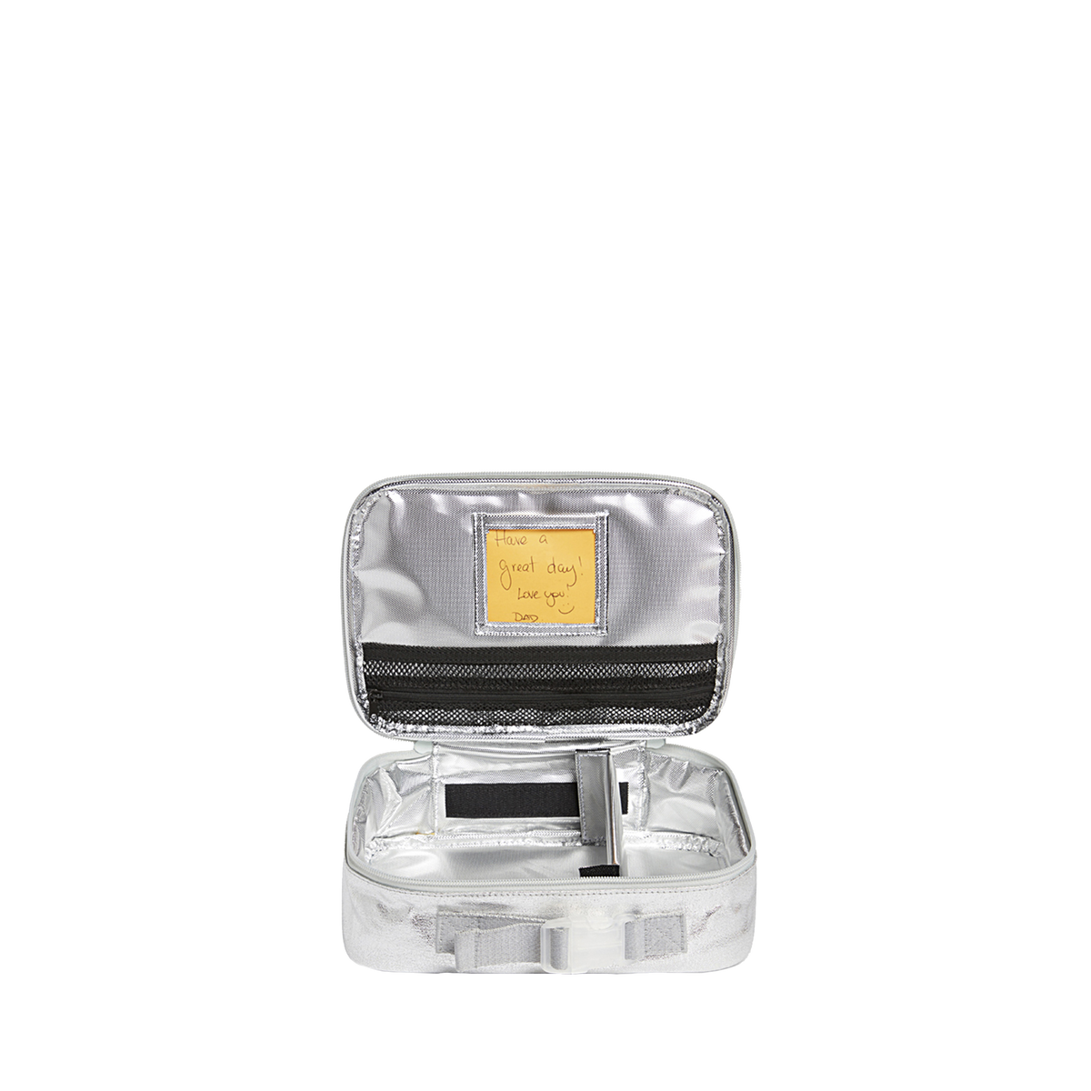 state bags rodgers lunch box metallic silver interior front view click to zoom