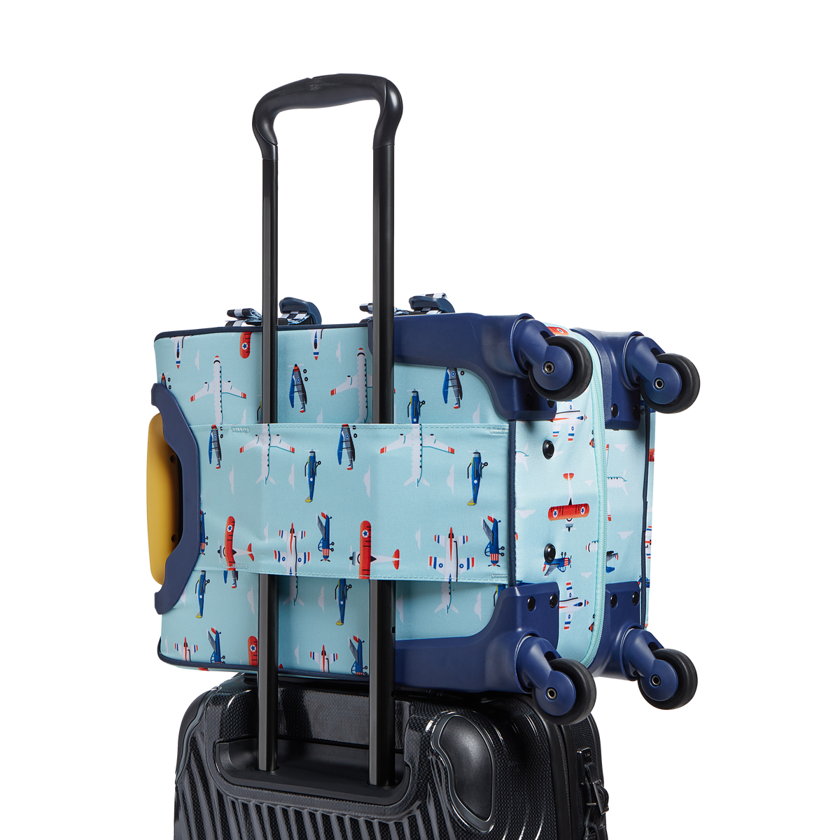 state bags mini Logan suitcase polyester airplanes back view travel sleeve slid through suitcase handle click to zoom