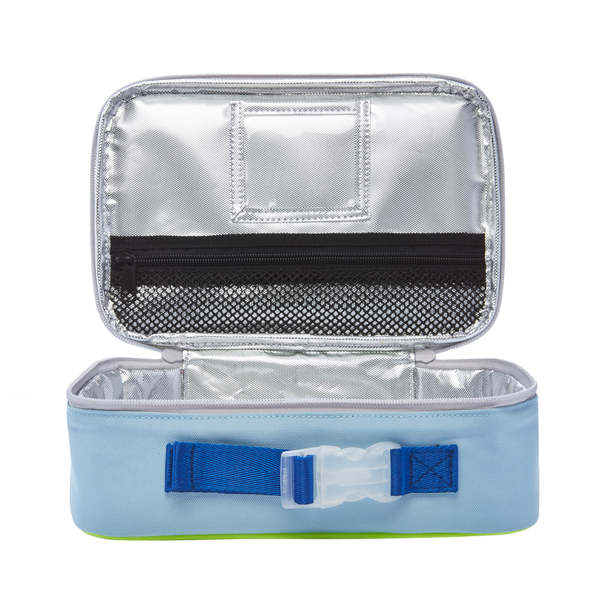 state bags rodgers lunch box polyester canvas navy/neon interior front view click to zoom